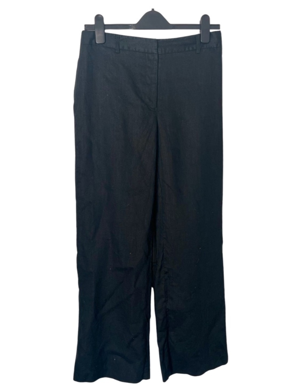 Jessica Black Linen Straight Leg Pants High Mid Rise Minimalist Tailored